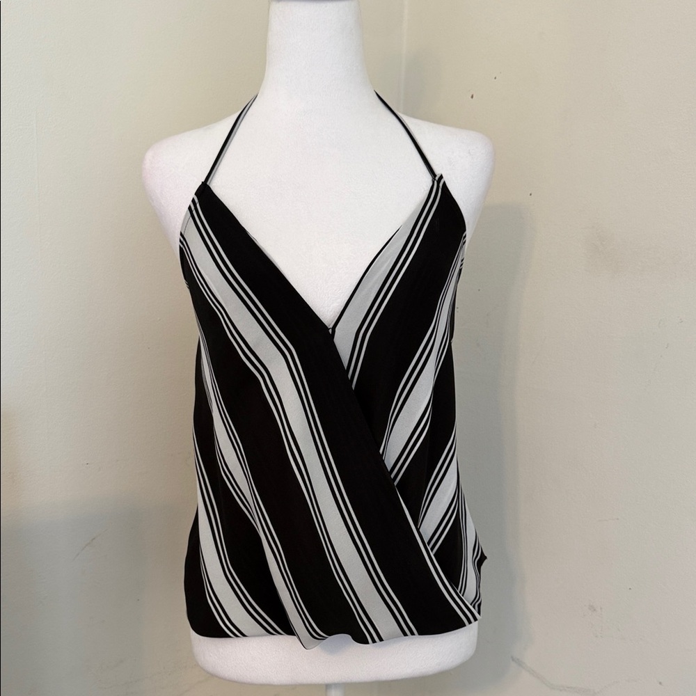 Express Black & White Striped Halter Wrap Camisole